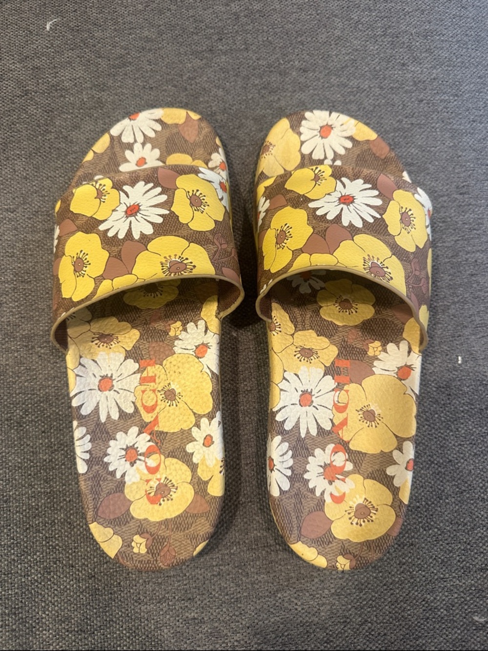 Coach Floral Slide Sandals in Yellow & White